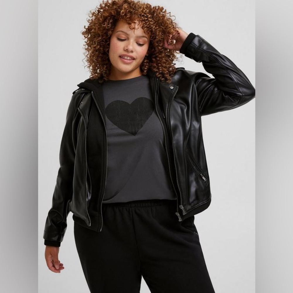TORRID Fabric Mix Hooded Moto Jacket